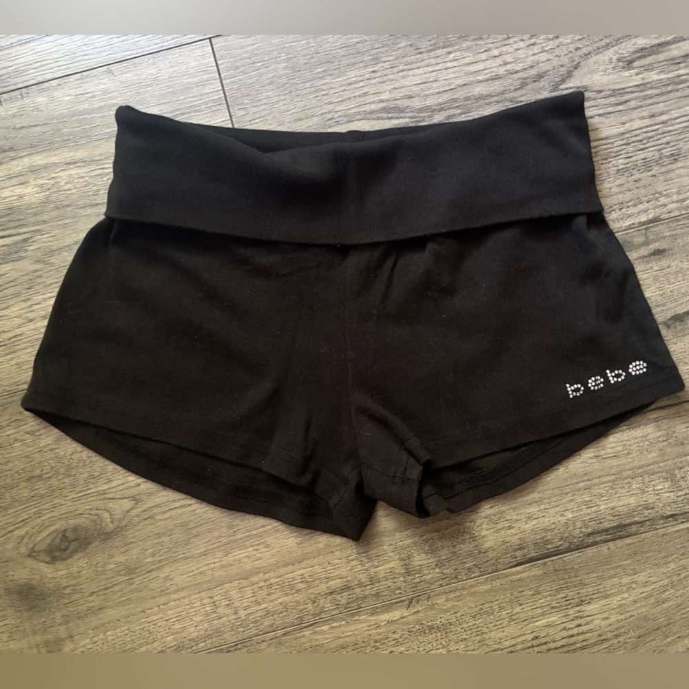 Y2K BEBE | Black Fold-Over Jersey Shorts M